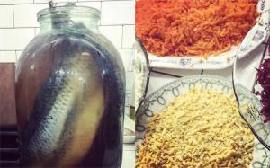 Bumbui dengan garam dan masak mantel herring selama 3 hari sampai Tahun Baru sesuai dengan resep dari Margarita Simonyan